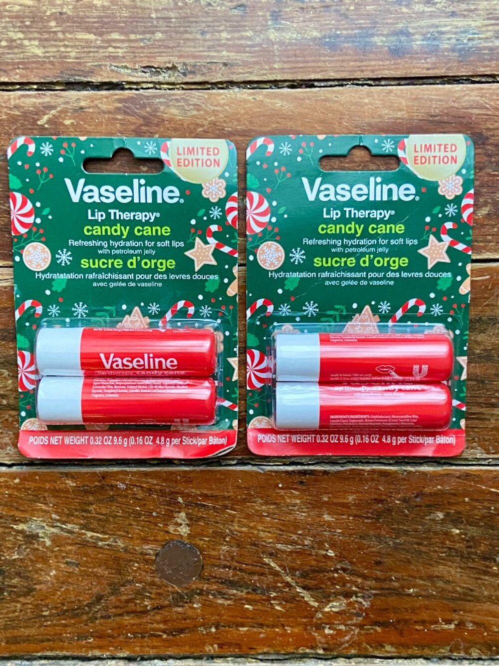 2 x 2 packs Vaseline Lip Therapy Holiday Candy Cane Lip Repair Peppermint New